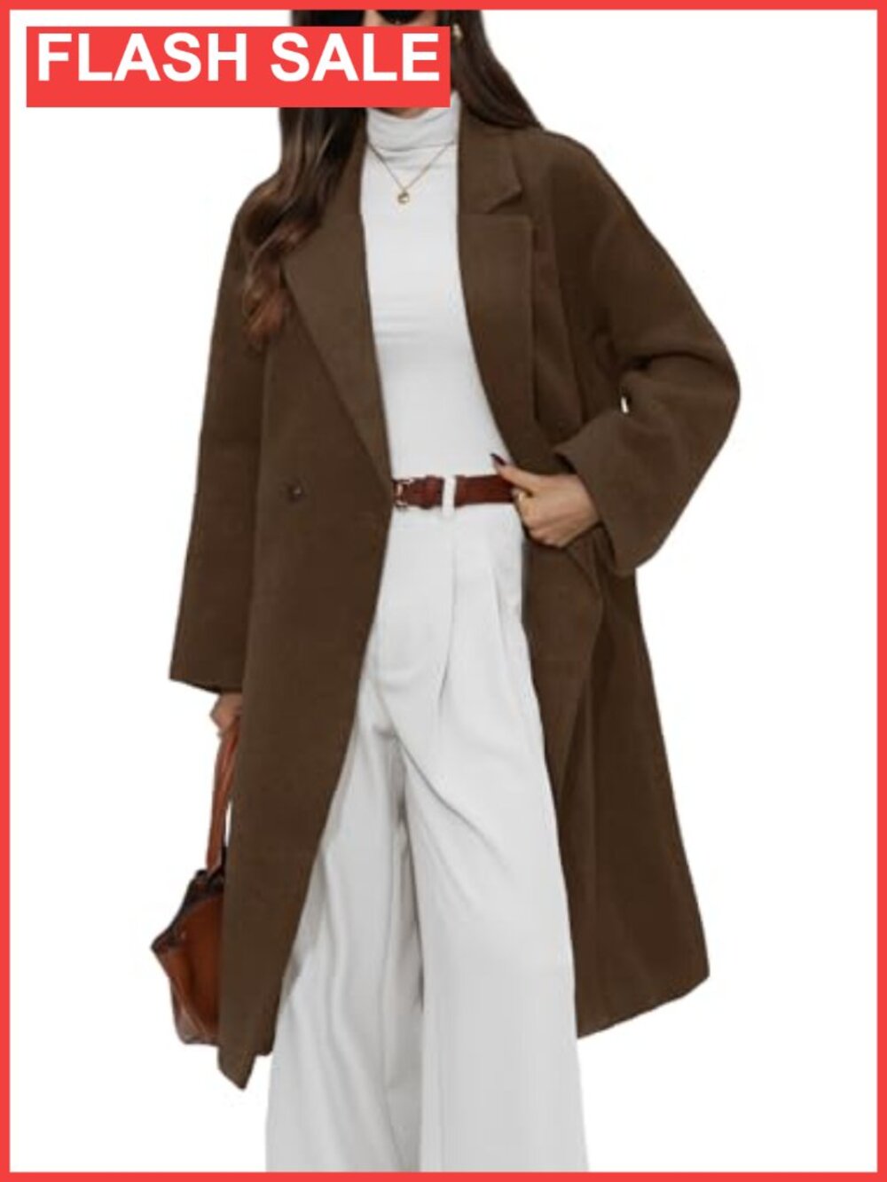 Womens Long Wool Blend Coat Double Breasted Peacoat Notch Lapel